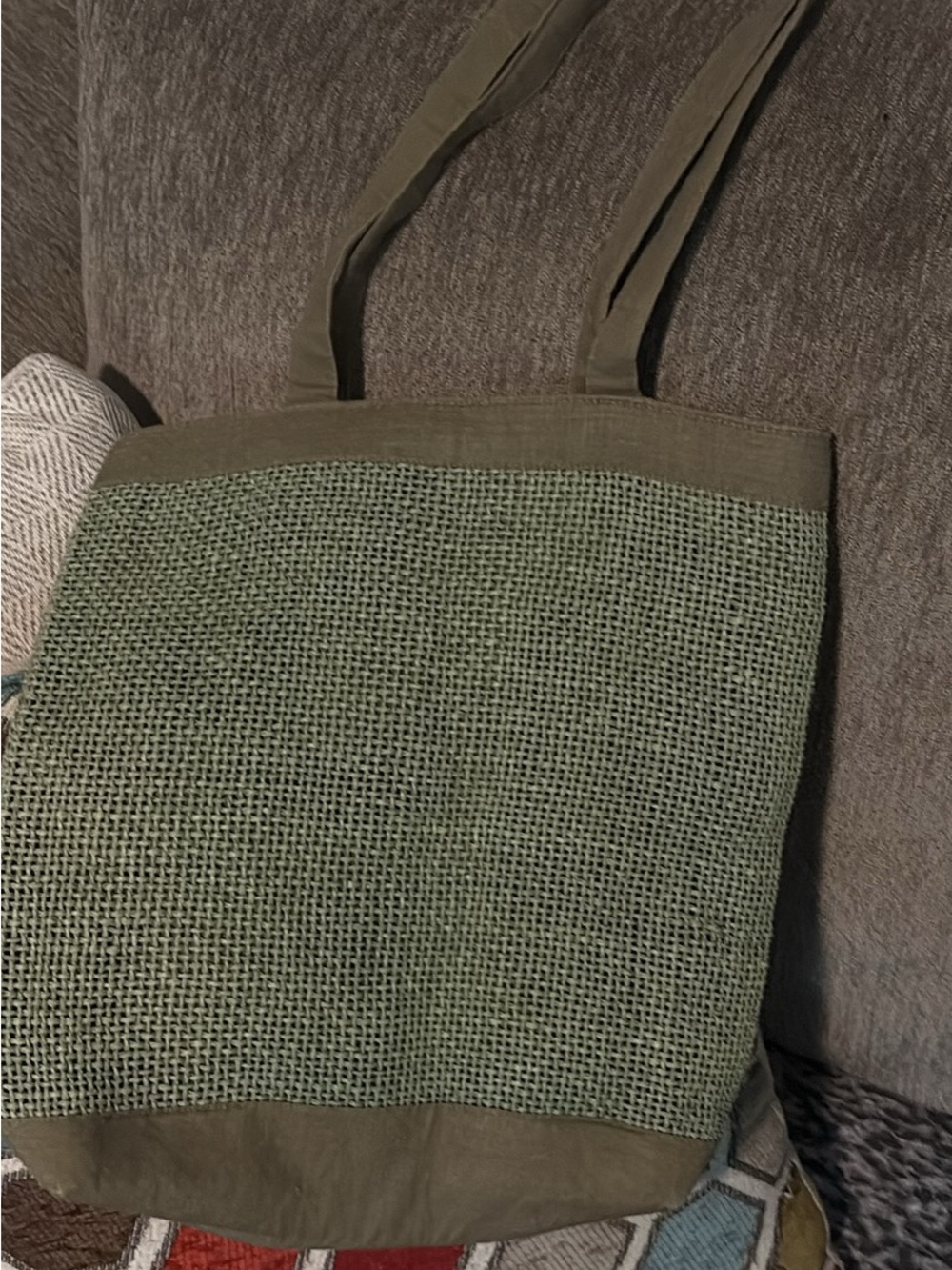 Olive Green Woven Tote Bag
